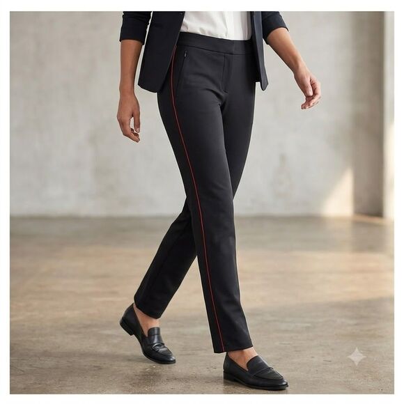 Athleta Pants - Athleta Stellar Novelty Trouser Stretchy Womens Size 6 Black Red Side Stripe Zip